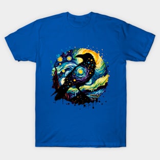 Crow in Starry Night Style Van Gogh Painting Raven Lover, black crows, raven, corvid, books, magic T-Shirt